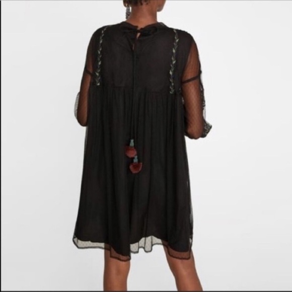 Zara Embroidered Lace Black Dress - Picture 2 of 4